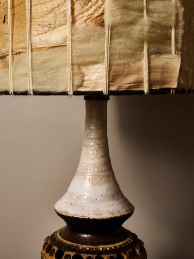 Georges Pelletier French Ceramic Table Lamp by Georges Pelletier with Organic Fiber Shade