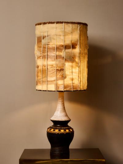 Georges Pelletier French Ceramic Table Lamp by Georges Pelletier with Organic Fiber Shade