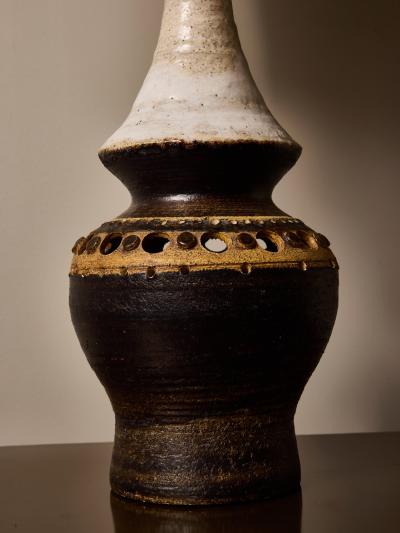 Georges Pelletier French Ceramic Table Lamp by Georges Pelletier with Organic Fiber Shade