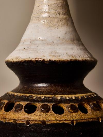 Georges Pelletier French Ceramic Table Lamp by Georges Pelletier with Organic Fiber Shade