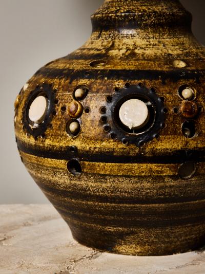 Georges Pelletier Georges Pelletier Ceramic Table Lamp with Ocher and Brown Glaze