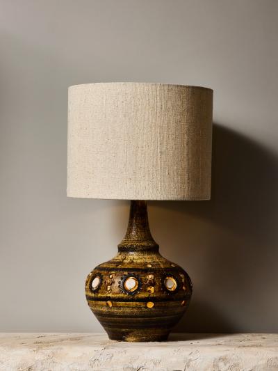 Georges Pelletier Georges Pelletier Ceramic Table Lamp with Ocher and Brown Glaze