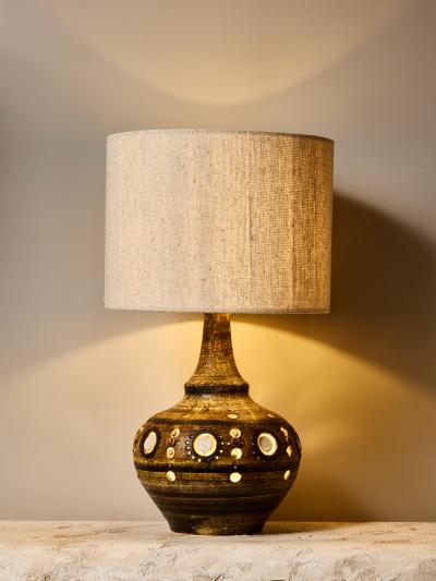 Georges Pelletier Georges Pelletier Ceramic Table Lamp with Ocher and Brown Glaze