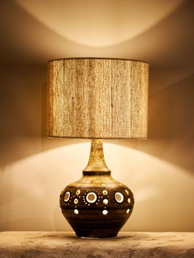 Georges Pelletier Georges Pelletier Ceramic Table Lamp with Ocher and Brown Glaze