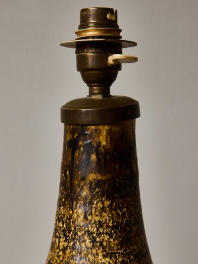 Georges Pelletier Georges Pelletier Ceramic Table Lamp with Ocher and Brown Glaze