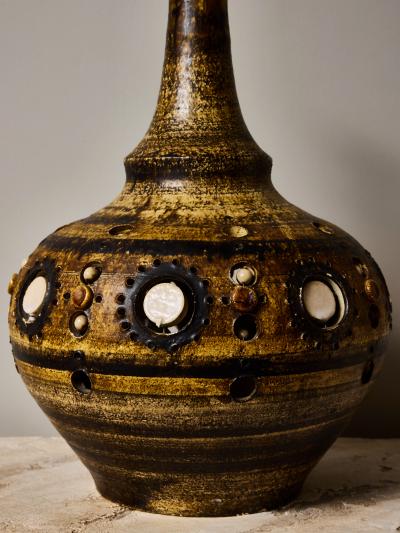 Georges Pelletier Georges Pelletier Ceramic Table Lamp with Ocher and Brown Glaze
