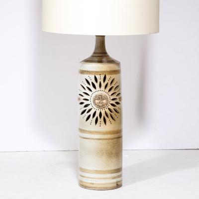Georges Pelletier Midcentury Ceramic Hand Painted Floral Sun Motif Table Lamp by George Pelletier