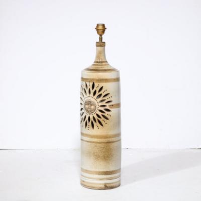 Georges Pelletier Midcentury Ceramic Hand Painted Floral Sun Motif Table Lamp by George Pelletier