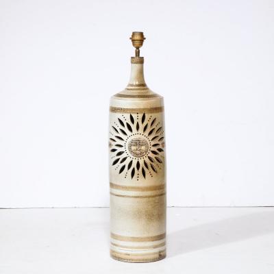 Georges Pelletier Midcentury Ceramic Hand Painted Floral Sun Motif Table Lamp by George Pelletier
