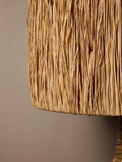Georges Pelletier Monumental Ceramic Table Lamp with Raffia Shade by Georges Pelletier