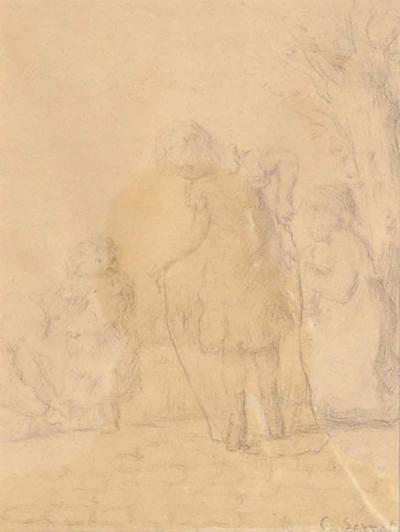 Georges Serr Charles Emmanuel Serret FR 1824 1900 Two Drawings of Children Playing