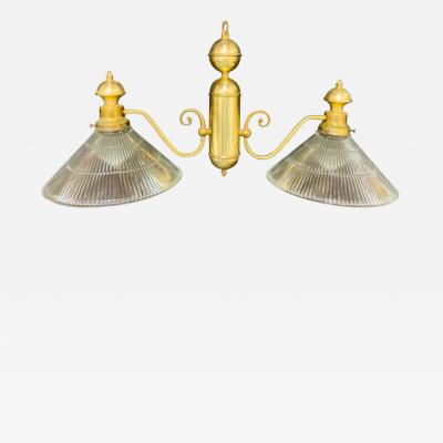 Georgian Brass Two Flared Glass Shades Pendant or Chandelier