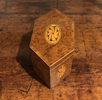 Georgian Burlwood Hexagonal Tea Caddy
