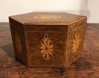 Georgian Burlwood Hexagonal Tea Caddy