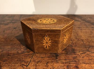 Georgian Burlwood Hexagonal Tea Caddy