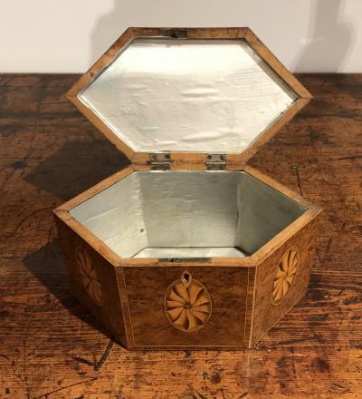 Georgian Burlwood Hexagonal Tea Caddy