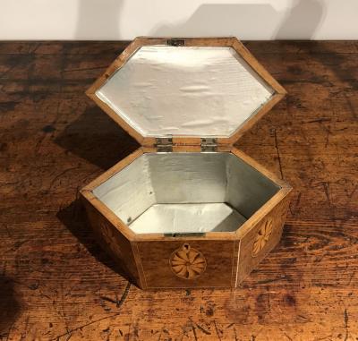 Georgian Burlwood Hexagonal Tea Caddy