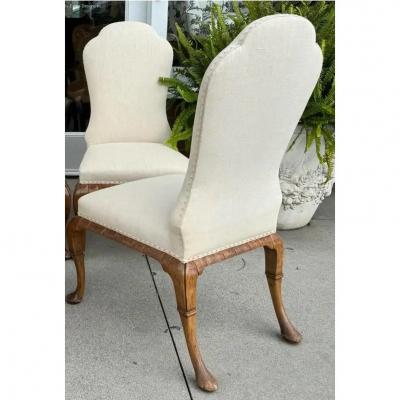 Georgian Burton Ching Burl Walnut Turtle Back Side Desk or Dining Chair