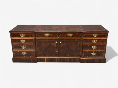 Georgian Circassian Walnut Burlwood Brass Sideboard USA 1980s