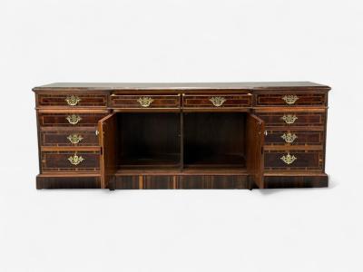 Georgian Circassian Walnut Burlwood Brass Sideboard USA 1980s