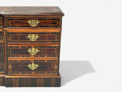 Georgian Circassian Walnut Burlwood Brass Sideboard USA 1980s