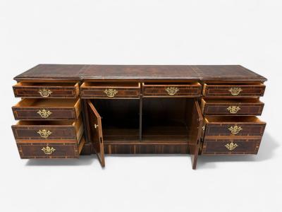 Georgian Circassian Walnut Burlwood Brass Sideboard USA 1980s