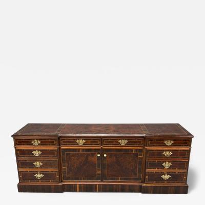 Georgian Circassian Walnut Burlwood Brass Sideboard USA 1980s