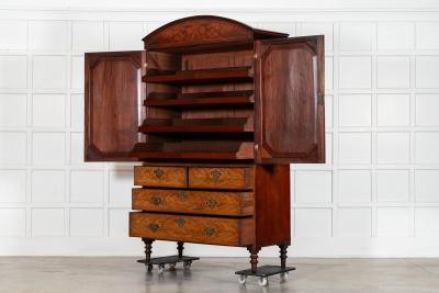 Georgian English Arched Mahogany Inlaid Linen Press