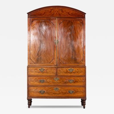 Georgian English Arched Mahogany Inlaid Linen Press