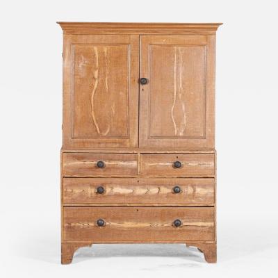 Georgian English Scrumbled Pine Linen Press Cupboard