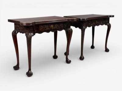 Georgian Irish Card Tables Mahogany Toolled Felt Ireland 1820s