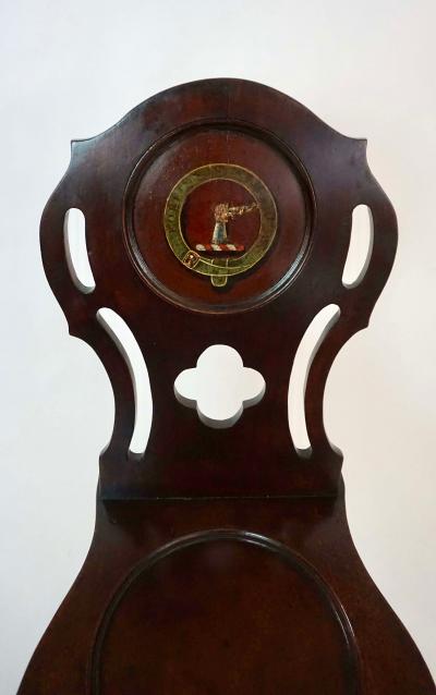Georgian Mahogany Armorial Hall Chair of Sgabello Form