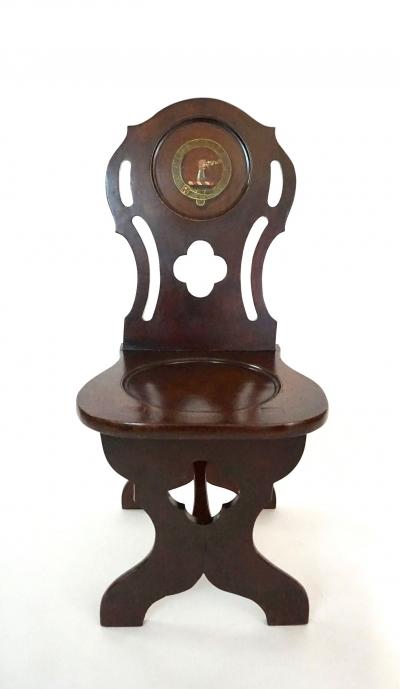 Georgian Mahogany Armorial Hall Chair of Sgabello Form