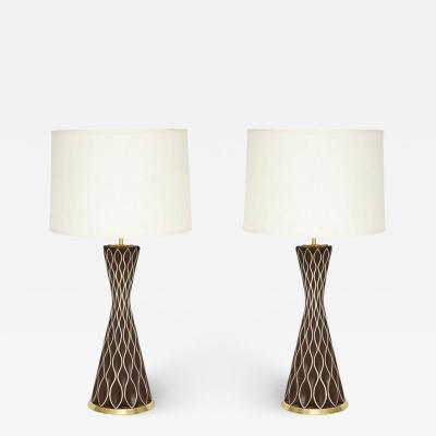 Gerald Thurston Gerald Thurston Table Lamps Porcelain Brass Honeycomb Brown White