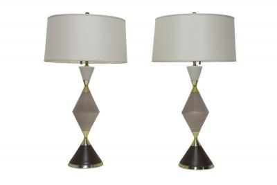 Gerald Thurston Gerald Thurston for Lightolier Hourglass Porcelain and Brass Table Lamps