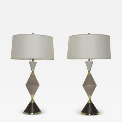 Gerald Thurston Gerald Thurston for Lightolier Hourglass Porcelain and Brass Table Lamps