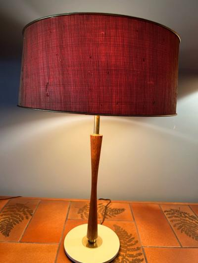 Gerald Thurston MID CENTURY BRASS AND WOOD LAMP BY GERALD THURSTON