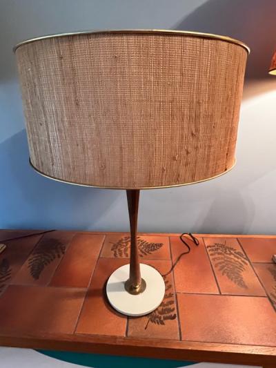Gerald Thurston MID CENTURY BRASS AND WOOD LAMP BY GERALD THURSTON