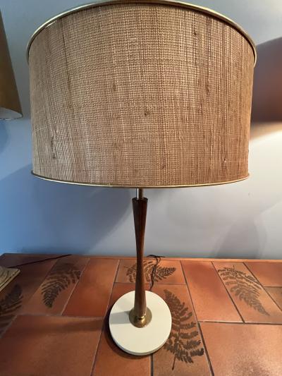 Gerald Thurston MID CENTURY BRASS AND WOOD LAMP BY GERALD THURSTON