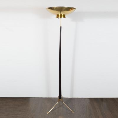 Gerald Thurston Mid Century Modern Floor Lamp in Brass Ebonized Walnut by Gerald Thurston