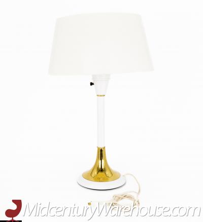 Gerald Thurston Mid Century White Aluminum and Brass Table Lamp with Original Shade and Dimmer