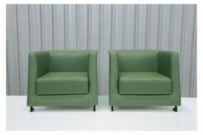 Geraldo de Barros Brazilian Modern Pair of Armchairs in Green Leather Geraldo de Barros c 1970s