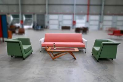 Geraldo de Barros Brazilian Modern Pair of Armchairs in Green Leather Geraldo de Barros c 1970s