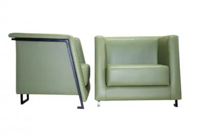 Geraldo de Barros Brazilian Modern Pair of Armchairs in Green Leather Geraldo de Barros c 1970s