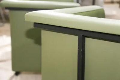 Geraldo de Barros Brazilian Modern Pair of Armchairs in Green Leather Geraldo de Barros c 1970s