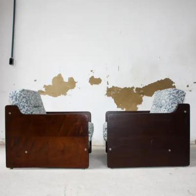 Geraldo de Barros Brazilian Modern Pair of Armchairs in Wood Fabric Geraldo de Barros 1970s