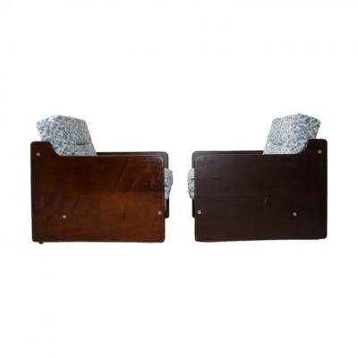 Geraldo de Barros Brazilian Modern Pair of Armchairs in Wood Fabric Geraldo de Barros 1970s