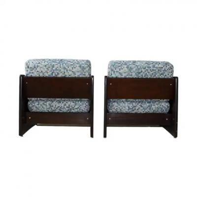 Geraldo de Barros Brazilian Modern Pair of Armchairs in Wood Fabric Geraldo de Barros 1970s
