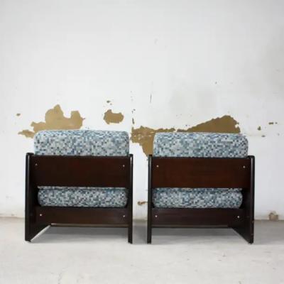 Geraldo de Barros Brazilian Modern Pair of Armchairs in Wood Fabric Geraldo de Barros 1970s