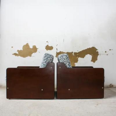 Geraldo de Barros Brazilian Modern Pair of Armchairs in Wood Fabric Geraldo de Barros 1970s